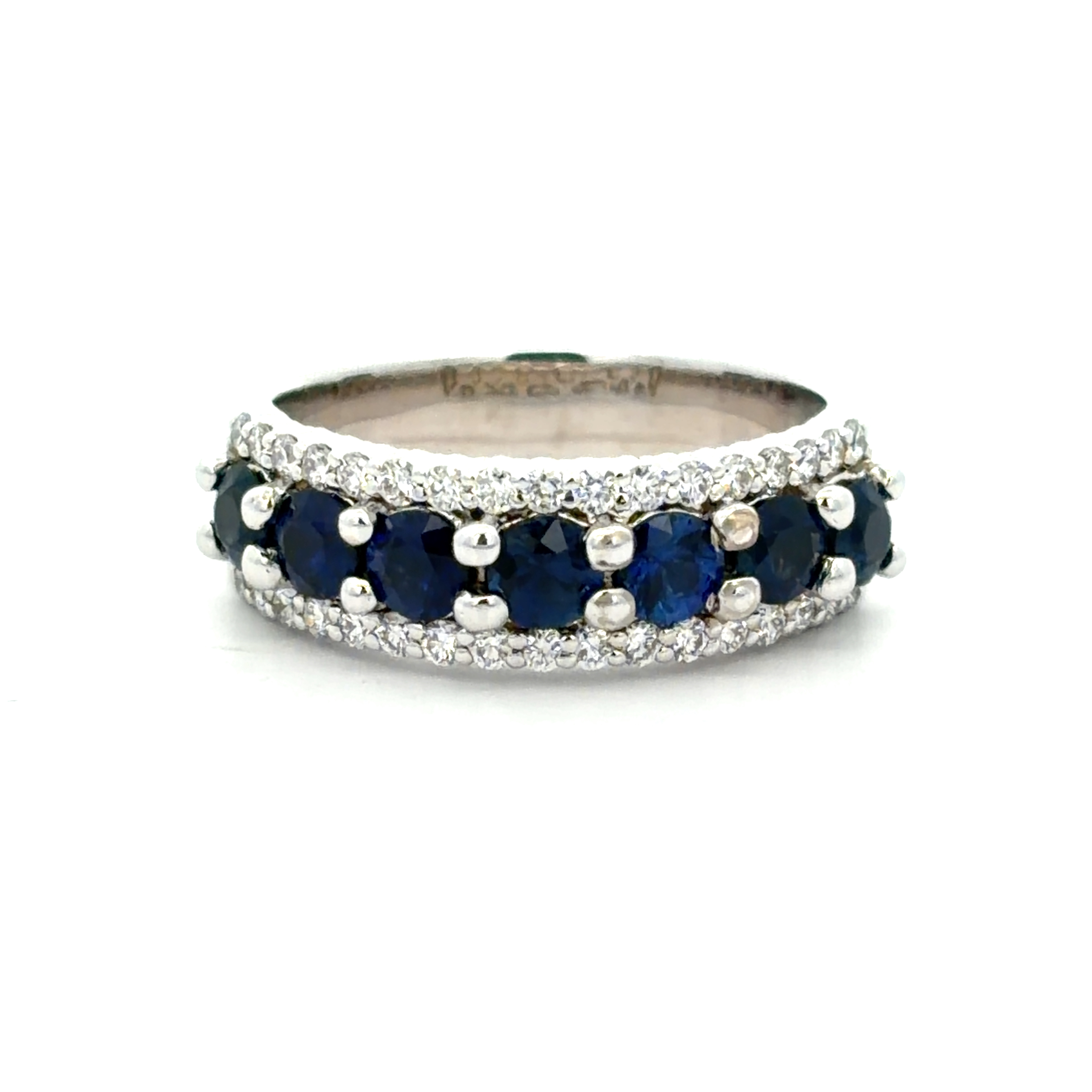 14KT White Gold Diamond and Sapphire Band
