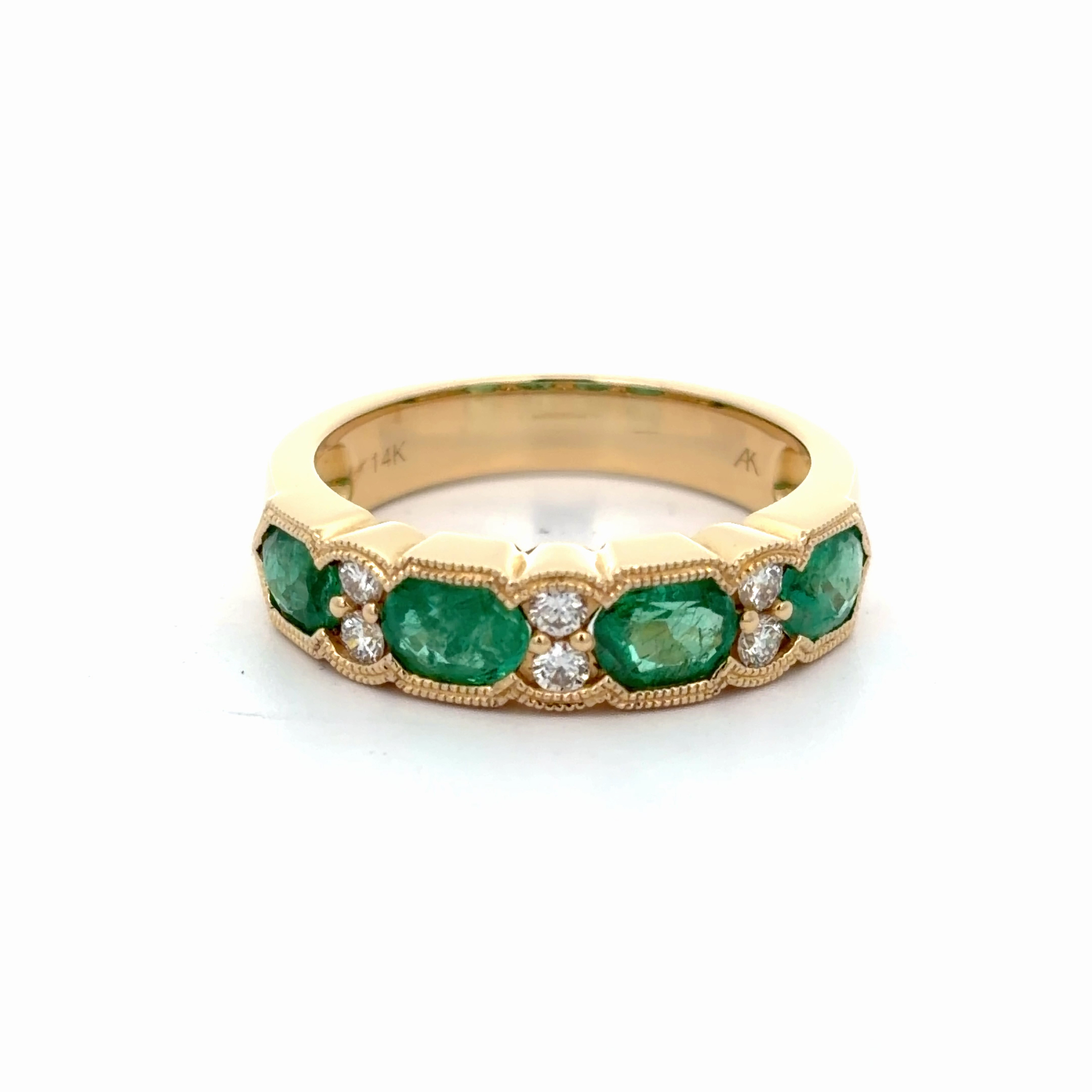 14KT Yellow Gold Emerald and Diamond Band