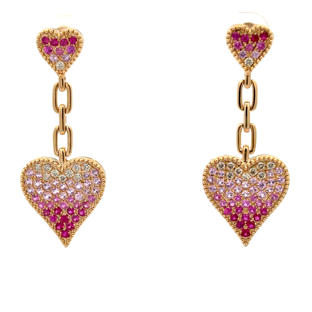 Pink Sapphire Heart Dangle Earrings