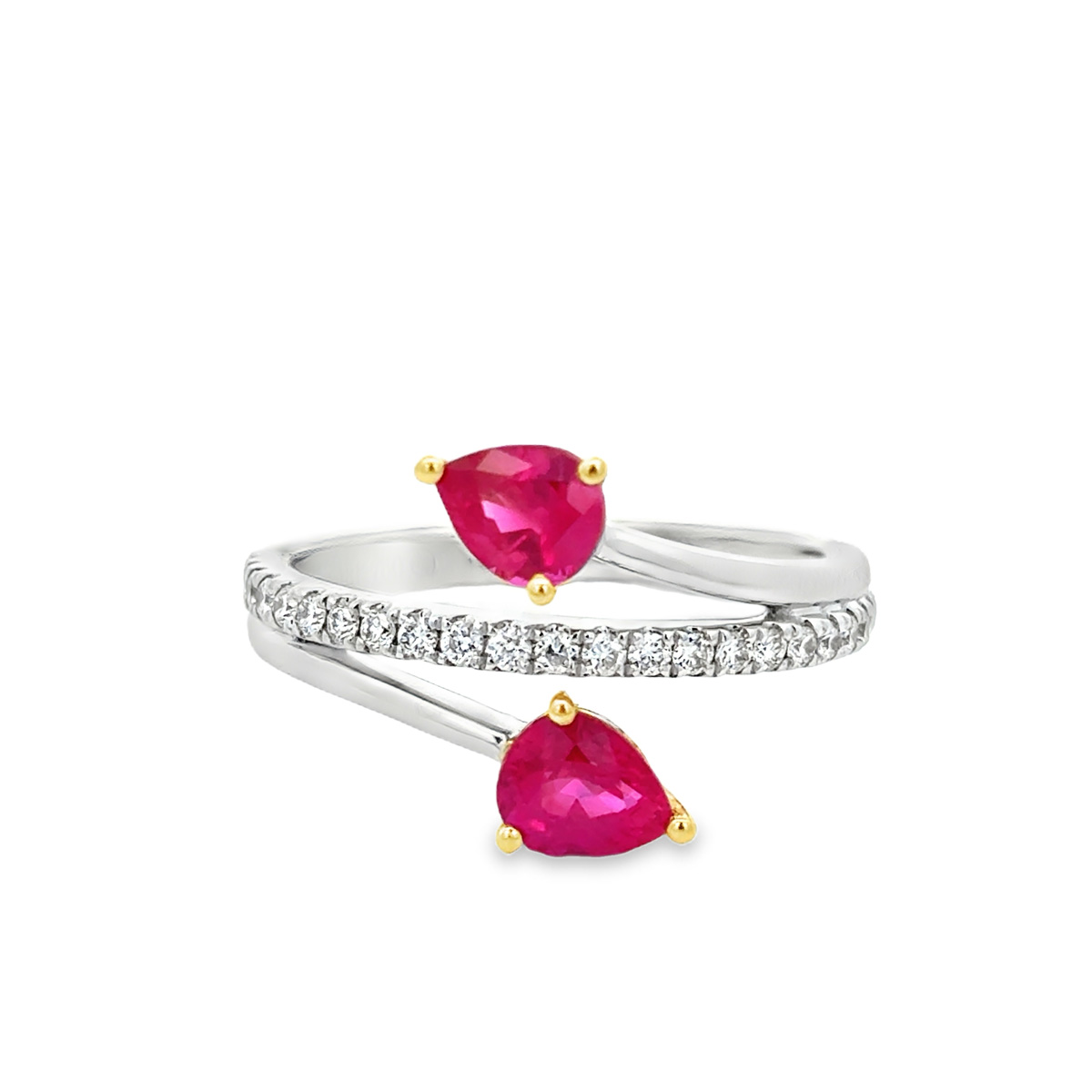 Pear Ruby and Diamond Bypass Ring