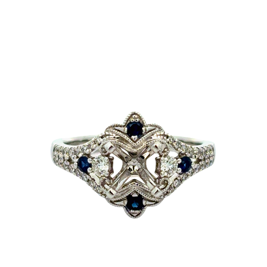 Diamond and Sapphire Vintage Style Semi-Mount